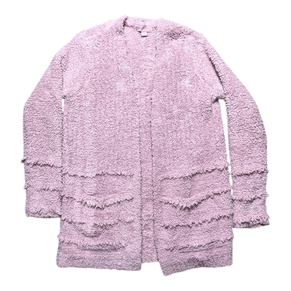 Barefoot Dreams CozyChic Cardigan Lavender Purple Fringe Open Front BDWCC1513 XS